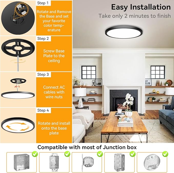 WKONCLDY 5CCT 3000k//3500k/4500k//5000k/6000k Selectable, Dimmable Led Flush Mount Ceiling Light, 20 Inch 5000LM Round Modern Flat Panel,Super Slim for Living Dining Kitchen Bedroom Room