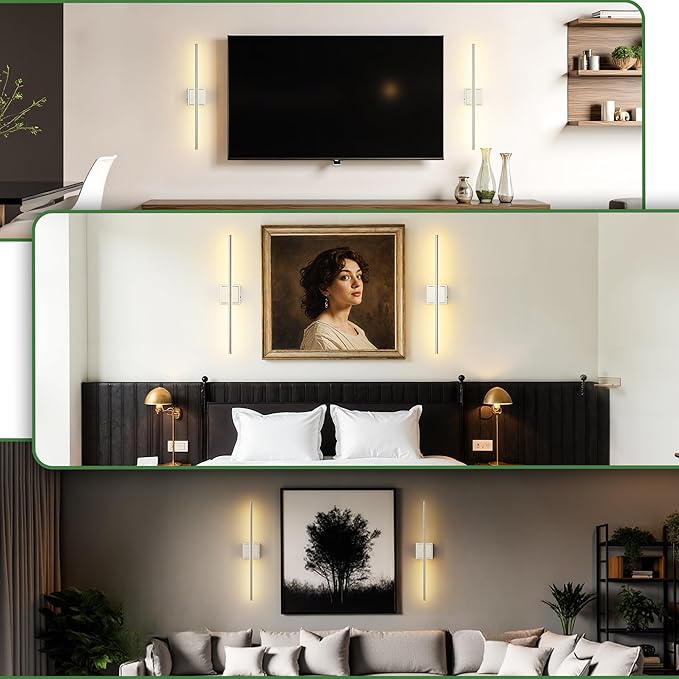 DORESshop Battery Operated Wall Sconces Set of 2, Dimmable Battery Wall Sconce with Remote Control, Nickel 350°Rotate Rechargeable Sconces, 28.1 Inch Wireless Wall Lights for Bedroom, Living Room