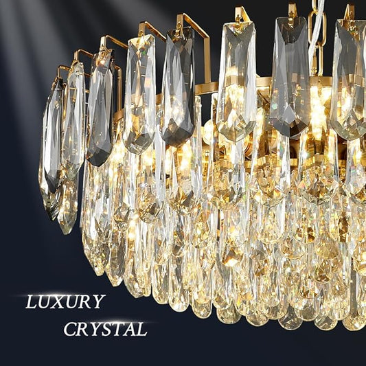 23.6" Modern Crystal Chandelier Gold 3-Tier Luxury Pendant Light Gold Plated Ceiling Pendant Lighting for Dinning Room Living Room Foyer