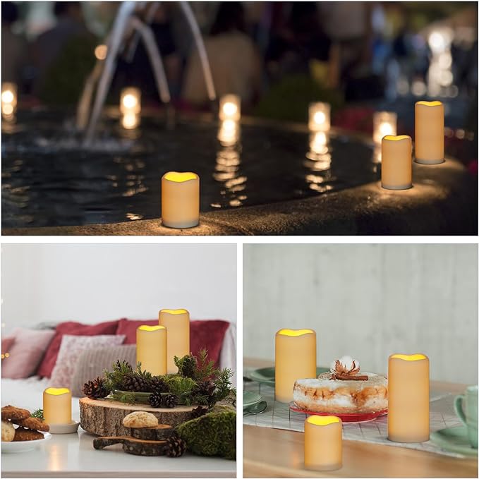 Artmarry Flameless Candles 4" 5" 6" Set of 6 Outdoor Indoor Pillars 3" Diameter Battery Operated Flickering Candles Include 10-Key Remote Timer Function 400+ Hours by 2 AA Batteries (6 Pack)