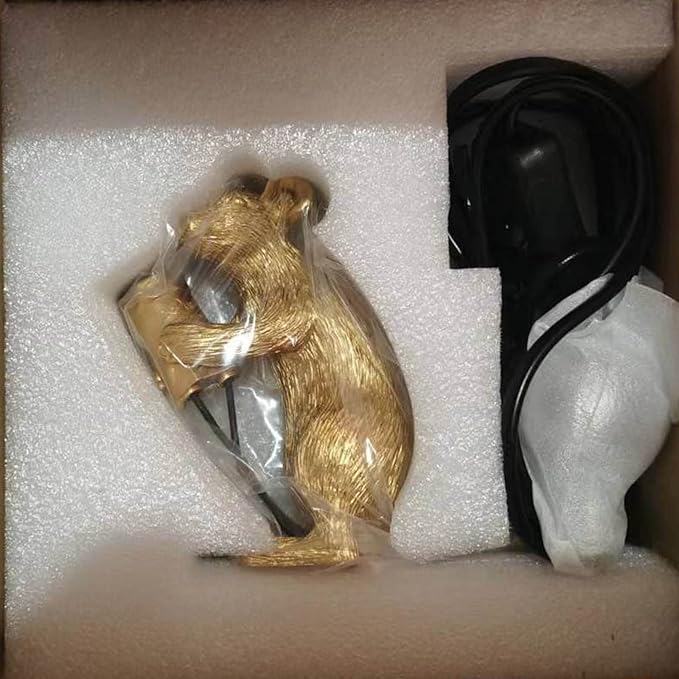 NorDiem Modern Cute LED Resin Animal Mouse Table Lamp Art Mouse Children's Bedside Gift Desk Lights Small Mini Mice lamp(Gold Standing)