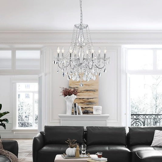 Modern Crystal Chandelier, 8-Light Crystal Chandeliers for Dining Room Light Fixture, Crystal Pendant Ceiling Light Chrome Lighting Fixture for Living Room Hallway Foyer Bedroom Kitchen Bathroom