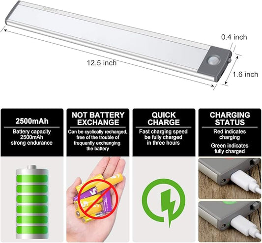 54-LED Motion Sensor Cabinet Light,Under Counter Closet Wireless USB Rechargeable Kitchen Night Lights,Battery Powered for Wardrobe,Cabinet,Cupboard(Warm Light)-2Pack