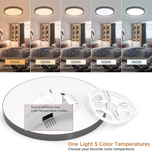 TALOYA Black 6 Pack Led Ceiling Fixture Flush Mount for Kitchen Living Room Garage Foyer, 3000K/3500K/4000K/5000K/6500K 5-in-1 CCT Selectable, 12 Inch 20W Ultra-Thin Surface Mounted Light Fixture