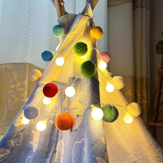 Delightful Multicolor Boho Pom Pom String Lights - 6.6 ft (1 Pc.) - Unique & Stylish Party Decor - Perfect for Vibrant Summer Events