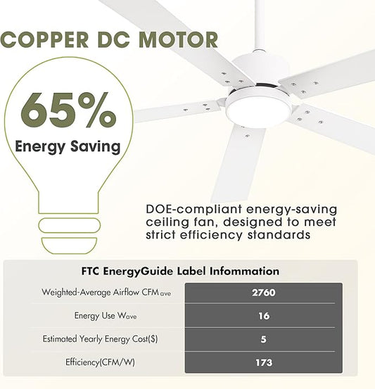 Ceiling Fans with Lights and Remote - 52 Inch Modern Cooling Fan with Noiseless Reversible DC Motor Timer White Ceiling Fan for Bedroom Living Room Dining room