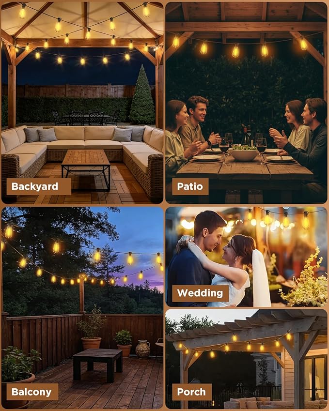 VOLIVO 200FT Outdoor String Lights for Patio, Waterproof Hanging Lights with 65+2 Shatterproof ST38 Edison Bulbs, Dimmable & Connectable Outside String Light for Backyard, Deck, Porch, Balcony