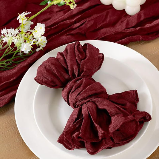 Socomi Burgundy Cheesecloth Napkins Fall Cheese Cloths Gauze Set of 24 Boho Washable Dinner Table Napkins for Wedding Party Baby Shower Birthday Party Decor