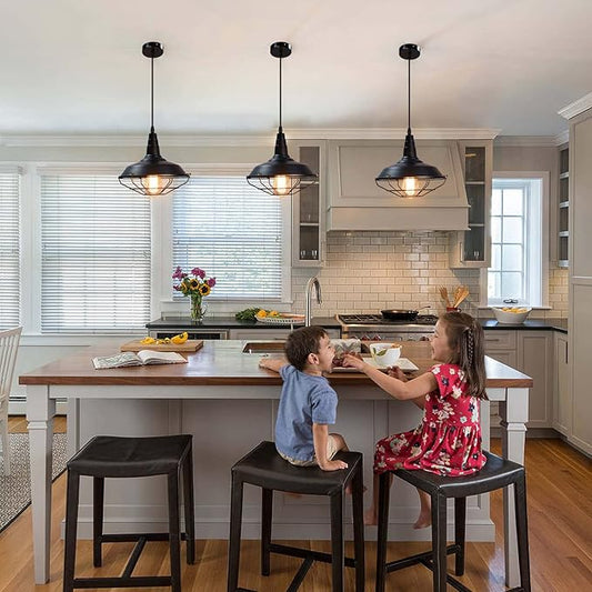 Black Pendant Light 10.5 inches 3 Packs, Farmhouse Pendant Light, Industrial Pendant Lighting, Kitchen Pendant Lights, Pendant Lights Kitchen Island for Dinning Room Entryway Barn