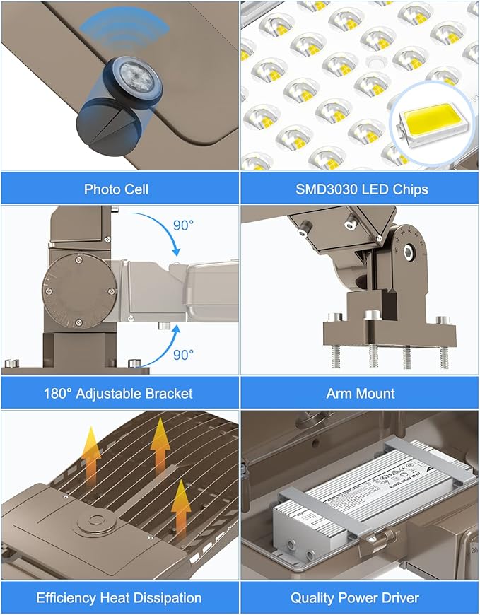KUKUPPO 320W LED Parking Lot Light 48000LM Dusk to Dawn, UL Listed Industrial Grade LED Shoebox Parking Pole Light 5000K IP65 Outdoor Commercial Area Lighting Arm Mount 100-277VAC