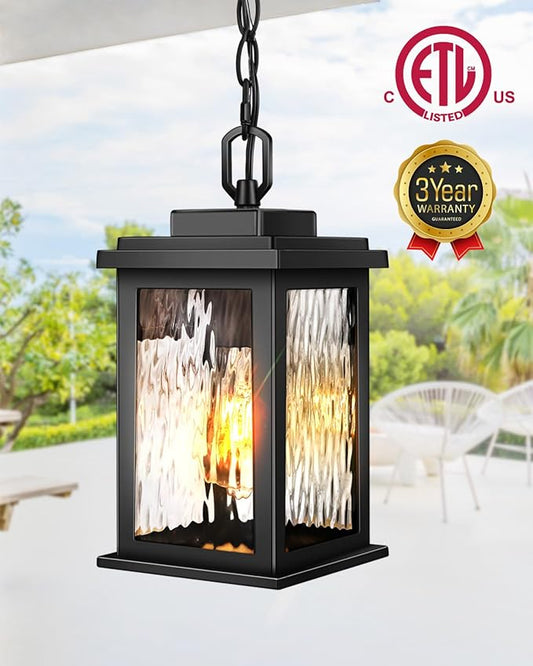 VIANIS Outdoor Pendant Light Fixtures, Black Outdoor Ceiling Lights for Porch with Waterproof, Anti-Rust Porch Lights Exterior Ceiling Fixtures for House
