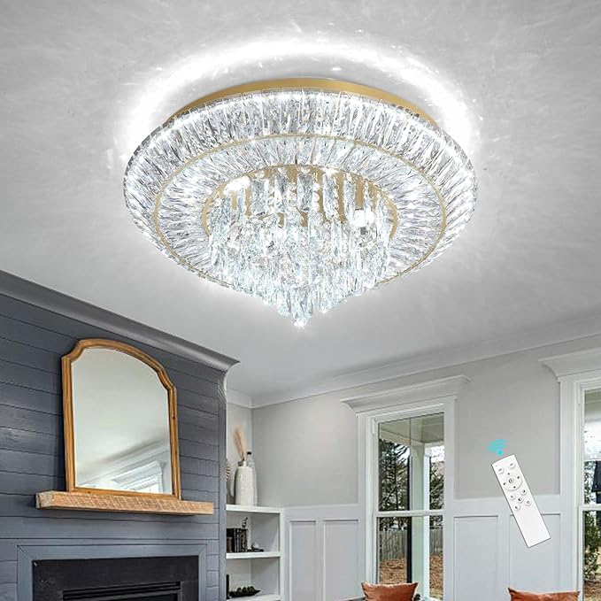 Modern LED Chandelier Crystal Ceiling Light Fixture Raindrop Chandeliers Dimmable Lighting for Living Room Dining Room Entryway Bedroom Gold