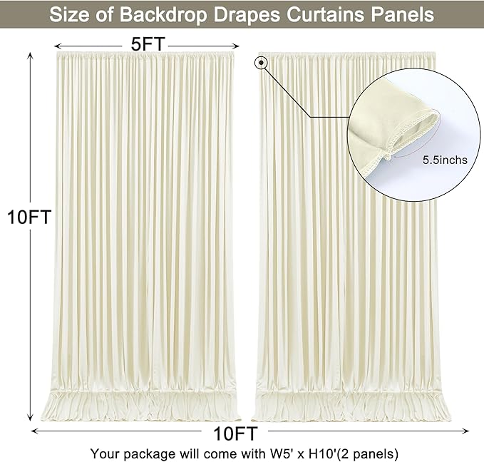 10x10ft Beige Backdrop Curtain for Wedding Parties Wrinkle Free Fabric Beige Drapes Backdrop Decoration for Baby Shower Birthday Photography Decoration 2 Panels, 5ft x 10ft