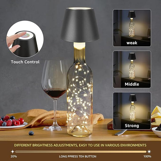 uuffoo 2 Pack Wine Bottle Lamps Wireless 8 Colors, 4000mAh Rechargeable Bottle Lights Cordless with Touch Dimming, Lamp Kit for Whiskey Liquor Bottles for Party Restaurant Home Bar Decor (2PCS Black)