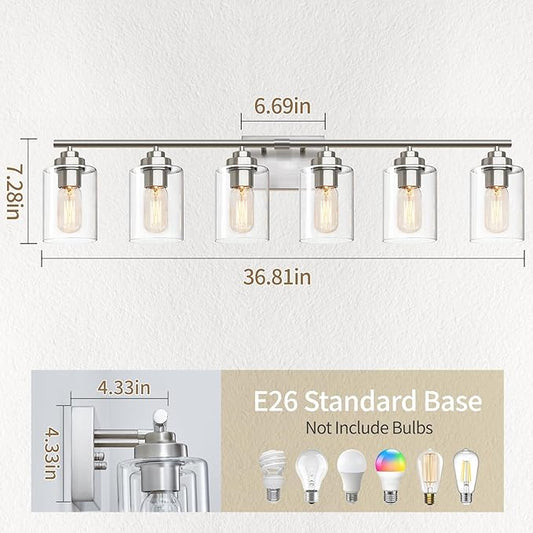 SKEJAO Bathroom Vanity Light Over Mirror,Brushed Nickel 6-Light Vanity Light for Bathroom,Bathroom Light Fixture Wall Sconce Lighting for Bedroom,Living Room