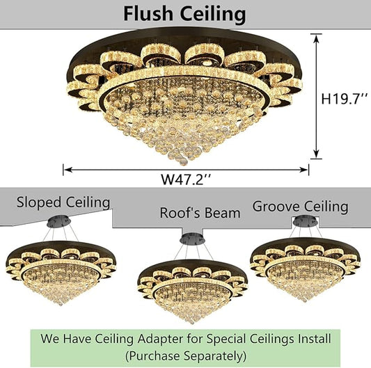 HAIXIANG Modern Chandelier Living Room Light Large Luxury Chandeliers for High Ceiling Foyer Entryway Lights Dimmable 110W LEDs Crystal Black Lighting Fixtures