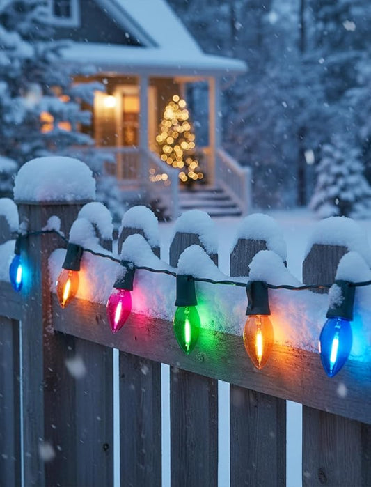 C7 Christmas String Lights 25Ft LED Outdoor Christmas Lights with 27 Clear Multicolor LED Bulbs(2 Spare), Vintage Colorful String Lights for Garden Wedding Party Xmas Decoration