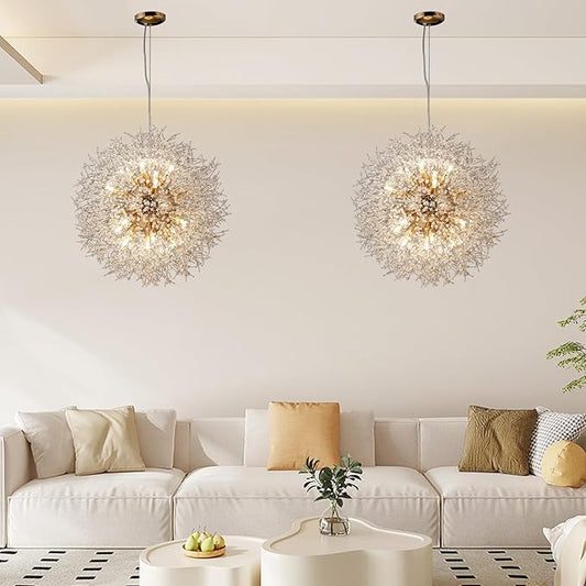 16-Light Sputnik Crystal Chandeliers Light Fixture, Modern Firework Hanging Lights, Round Gold Dandelion Pendant Lighting for Dining Room Living Room Bedroom Kitchen Island (Gold, D25.5inch)