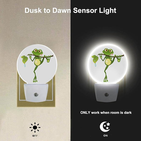 EKOBLA Frog Plug-in Night Light, Frog Holding Green Leaf Fun LED Nightlight with Auto Sensor for Bedroom & Bathroom
