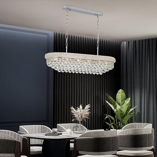 Crystal Chandeliers for Dining Room Light Fixtures Over Table, Modern Crystal Chandeliers for Kitchen lsland, 11 Lights Empire Style Chrome Luxury Lighting Fixtures for Living Room Bar