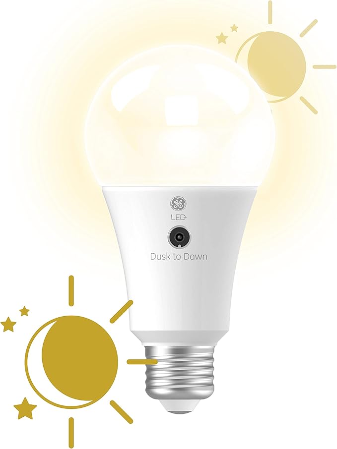 GE LED+ A19 Dusk to Dawn LED Light Bulbs, Automatic On/Off Outdoor Security Light, Soft White (8 Pack)