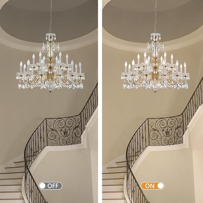 Vintage 2 Layers Crystal Chandelier for High Ceilings, 18-Light Brass Chandelier, Pendant Ceiling Light Fixture for Living Room Hallway Lobby Foyer Entrance Hotel Banquet Hall, Dia 37"