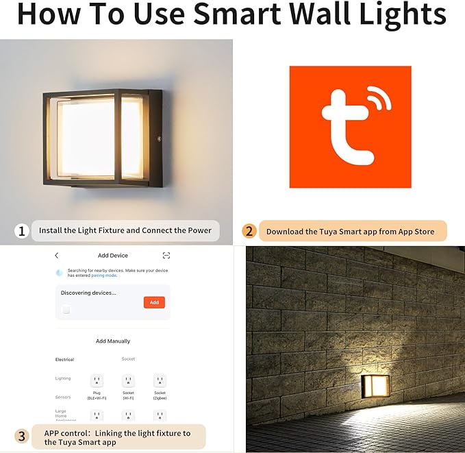 LED Smart Wall Sconce Light RGB Outside Light for House Patio,IP64 Waterproof Outdoor Wall Lights for House Patio Yards,Exterior Lights APP Control