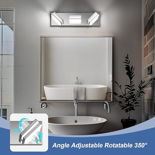 Modern LED Small Bathroom Lights Fixtures 3-Light,Stainless Steel Chrome Acrylic Wall Lighting,Vanity Lights for Bathroom Over Mirror 6000K 16in