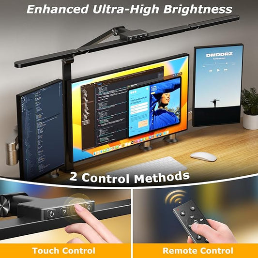 Airlonv LED Desk Lamp with Clamp, Architect Desk Lamp for Home Office with Remote, 24W Ultra-Bright Desk Light with Stepless Dimming and Stepless Color Temp, Memory Function for Study and Workbench