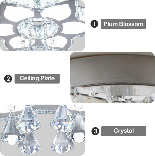 CLAIRDAI 16.1'' Crystal Ceiling Light Fixture, Modern Flower LED Chandelier, Dimmable Flush Mount Ceiling Light with Remote & APP Control for Bedroom Dining Room Living Room