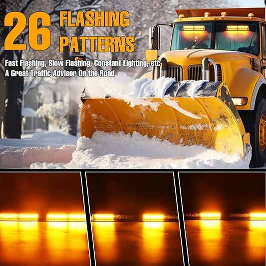 Amber LED Warning Dash Windshield Strobe Lights, 26 Modes 12/24V 2 x 8.4” Emergency Traffic Advisor 2 x 8.4 Inch Car Front/Rear Dash Windshield Strobe for Trucks Vehicles Snow Plow