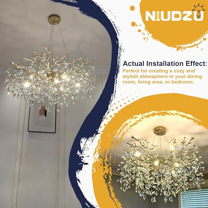 Chandeliers for Dining Room Over Table, 47" Modern Crystal Gold Tree Branche Chandelier, Large Chandelier Crystals for Living Room,High Ceiling,Foyer,Entryway,Kitchen Island,Staircase