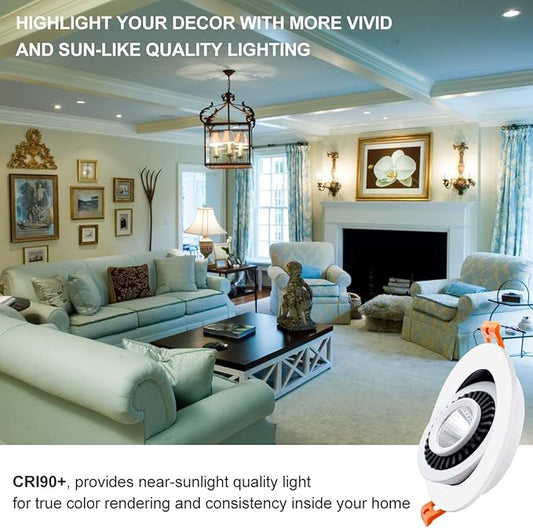 3.5 Inch Eyeball Gimbal LED Recessed Lighting Dimmable Downlight, 7W (70W Halogen Equivalent) Adjustable Spotlight, 4000K Natural White, CRI80, Ceiling Light with LED Driver (4 Pack)