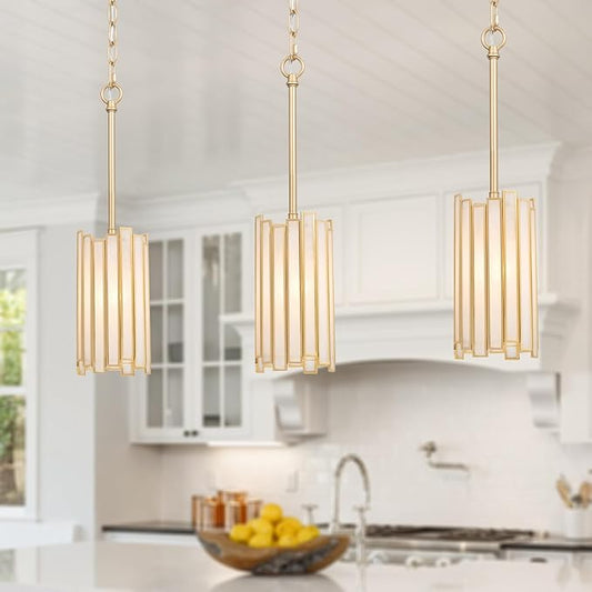 KSANA Gold Pendant Lights Kitchen Island, Kitchen Pendant Lighting Over Island with Cream Glass Shade, Modern Gold Pendant Light Fixtures for Dining Table, Bedside, Tableside, Hallway, 4.3''D x 18''H