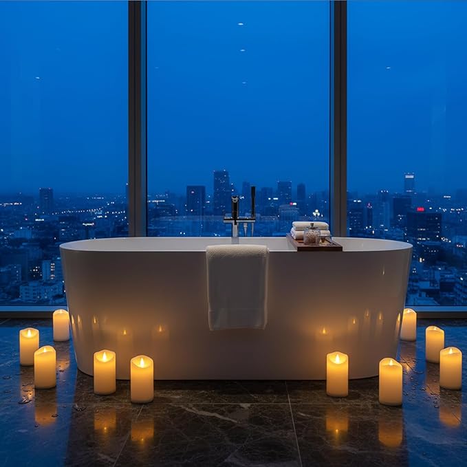 Flameless Candles 4" 5" 6" Outdoor Indoor Pillars Battery Operated Flickering Candles Include 8-Key Remote Timer 400+ Hours by 2 AA Batteries (White Candle - Warm light, 3"D x 4"|5"|6" H - 24 Pack)