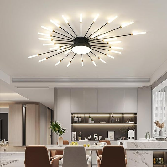 ziidoo Modern Ceiling Light, 28+1 Lights Metal Firework Designed Chic Led Lighting Fixture for Farmhouse Kitchen Dining Room Bedroom Hallway Living Room (Black)