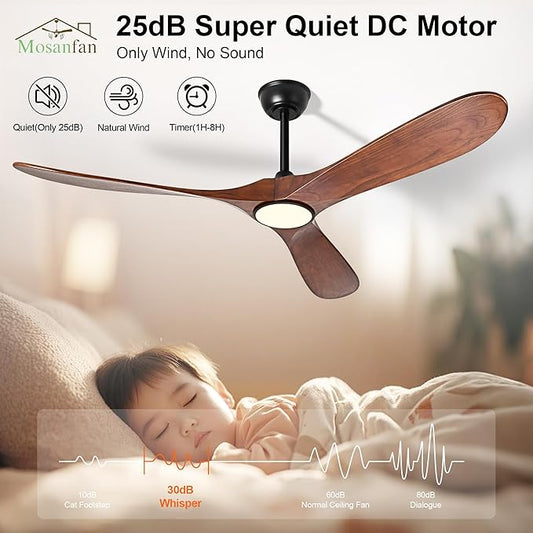 72 Inch Ceiling Fans with Lights and Remote, Wood Outdoor Ceiling Fan with 6 Speed Noiseless DC Motor, Indoor Modern 3 Blade Propeller Ceiling Fan for Bedroom Living Room Gazebo Patio(Walnut)