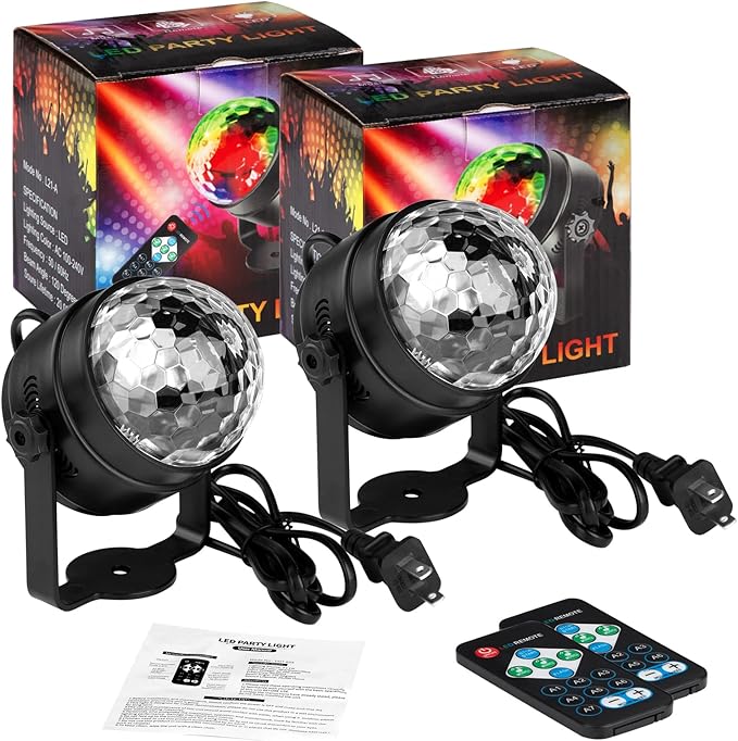 Litake Party Lights,Strobe Lights for Parties,Sound Activated Disco Ball Lights with Remote,RGB 7 Colors Changing Disco DJ Lights for Home Party Room Dance Club Xmas Birthday Wedding Show -2 Packs