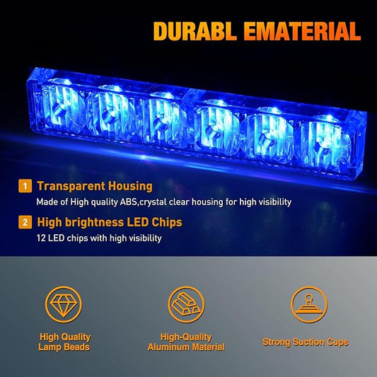 Nilight 12LED Emergency Strobe Traffic Advisor Light Bar 2 in 1 Blue Dash Warning Safety Flashing Lights Front/Rear Windshield Construction Lights for Trucks Cars Plow Police Firefighter Vehicles