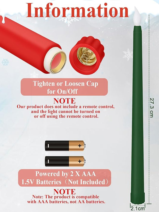 Treela 24 Pcs Flameless Taper Candles Battery Operated Bulk Fake Candles Light LED Candle Sticks Flickering Tapered for Easter Wedding Anniversary Decoration(Basic,10 Inch,Red,Green)