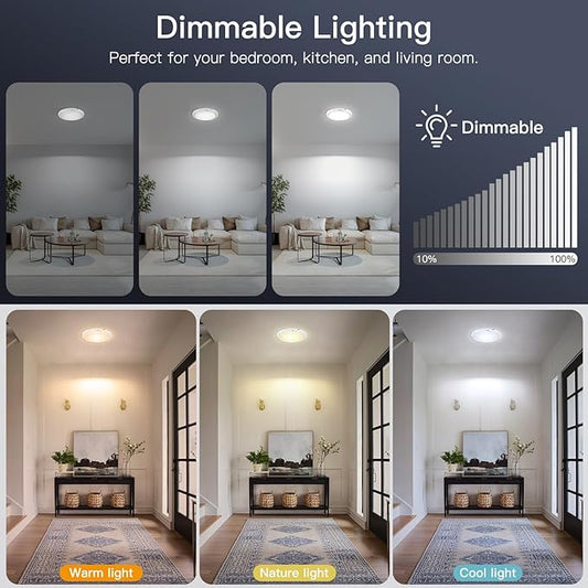 Battery Ceiling Light Fixture with Remote &Motion Sensor 2 in 1, Wireless Bathroom Ceiling Light Shower Light Rechargeable,3Lighting&Dimmable, Magnet Mount LED Closet Light for Bedroom Stairs Garage