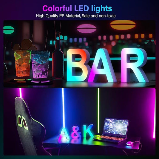 Light Up Letters Marquee Letter - Music Sync RGB Color Changing LED Lights Letter Logo Game Lights for Girls Women Party Birthday Christmas Valentine's Day Wall Desktop Decoration (MRGB-V)