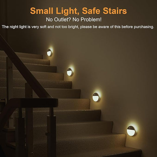 YUNLEX 2 Pack Motion Sensor Night Light, Gold Yellow, 3 Lighting Modes, Stepless Dimming, Battery-Powered, Dimmable LED, Suitable for Bedroom, Bathroom, Stairs, Corridors, Closets