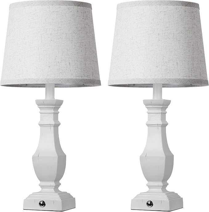 ROTTOGOON Dimmable Table Lamps Set of 2, Rustic Farmhouse Table Lamps for Living Room Bedroom, Bedside Desk Lamps for end Tables, Touch Lamps for nightstand, 9W Bulbs Included, 22", White