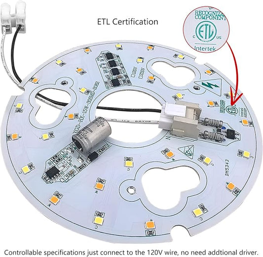 2-Pack 5.3" LED Retrofit Light Kit for Ceiling Flush Light 15W 120V 3000/4500/6000K LED Ceiling Fan Replacement Panel PCB Dimmable