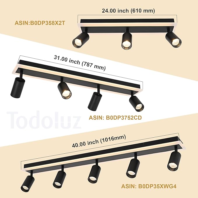 TODOLUZ 5-Light LED Track Lighting Fixtures, Black Flexible Directional Ceiling Spot Light, Wall Mounted Bathroom Lights Fixture for Over Mirror Kitchen