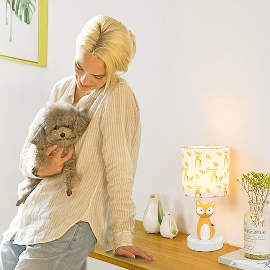 Fox LED Table Lamps with USB Port DC5V,Set of 2,Orange Kids Table Lamp,Night Light for Kids Room,Nursery,Bedroom,Kitchen Counter,Gameroom,Φ5.91×H12.88IN,Hand-Made