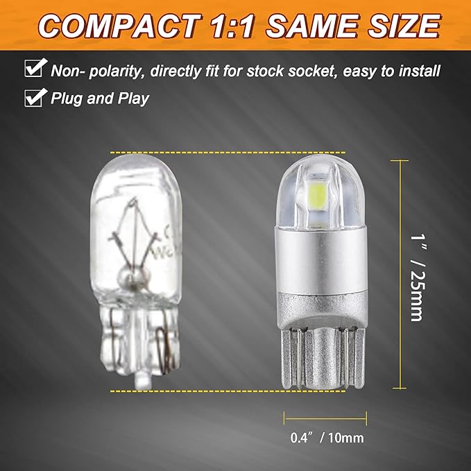 Auxbeam 194 LED Bulb, 168 T10 W5W Bulbs 6000K White, 3030 Chips T10 2825 Replacement Bulb for License Plate Lights, Dome Map Light, Courtesy Light Bulbs (2 PCS)