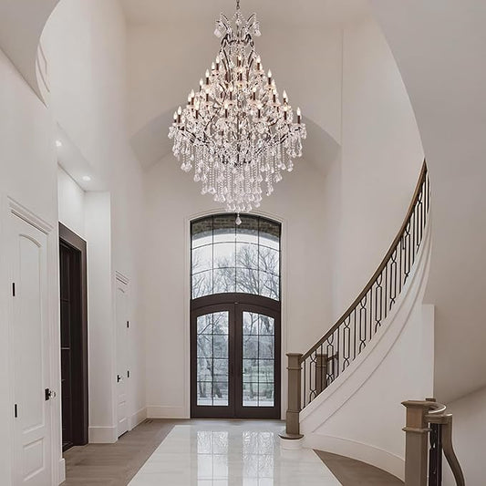 42 Lights Large Crystal Chandeliers for High Ceilings Maria Theresa Chandelier Light Fixture Vintage Chandelier for Foyer Hallway Entryway Staircase Brown 75" H x 49.2" D