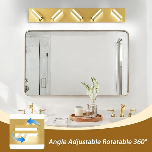IZORRO LED Modern Bathroom Lights Fixtures(5-Light,Dimmable,360°Rotate),Brushed Glod Acrylic Wall Lighting,Vanity Lights for Bathroom Over Mirror - 6000k 30In (No Assembly Required)
